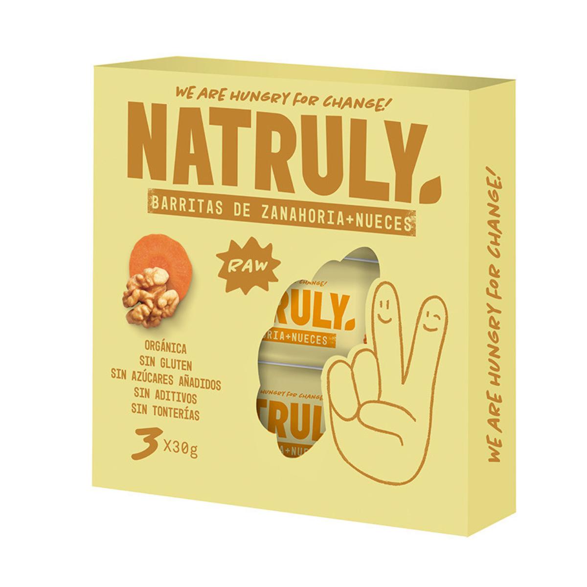 3er-Pack 30 g Bio-Riegel mit Karotten und Nüssen von Natruly