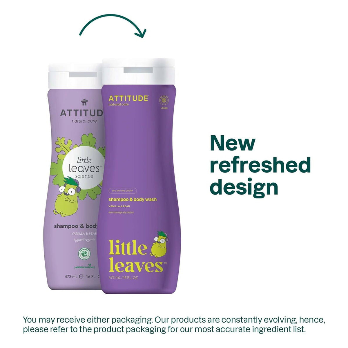 Żel i szampon Little Leaves Wanilia i gruszka dla dzieci, Attitude, 473 ml
