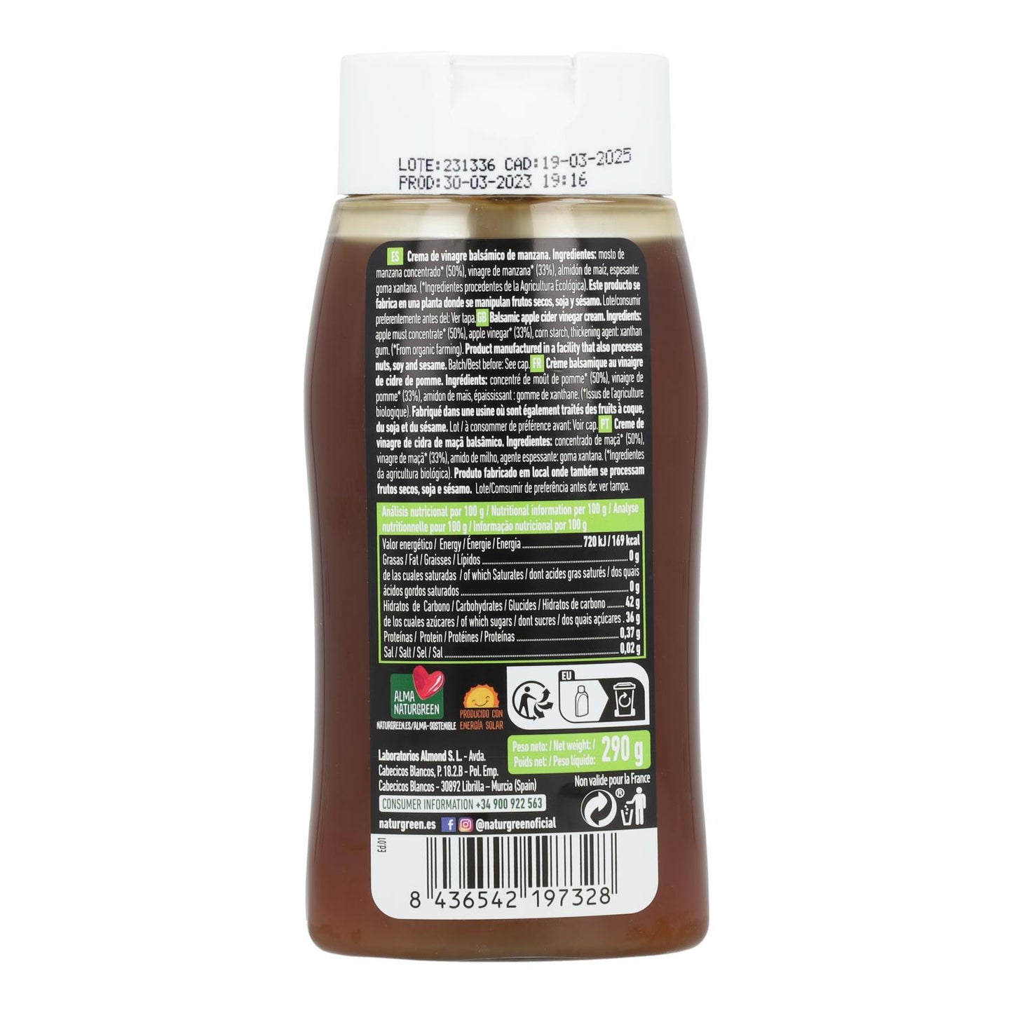 Vinaigre balsamique de pomme en crème sans gluten Bio Naturgreen 290 g