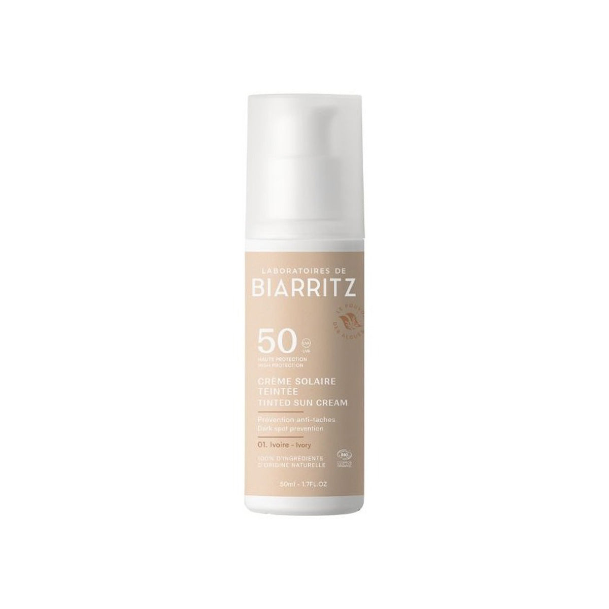 Krem do twarzy w kolorze kości słoniowej SPF 50 Biarritz