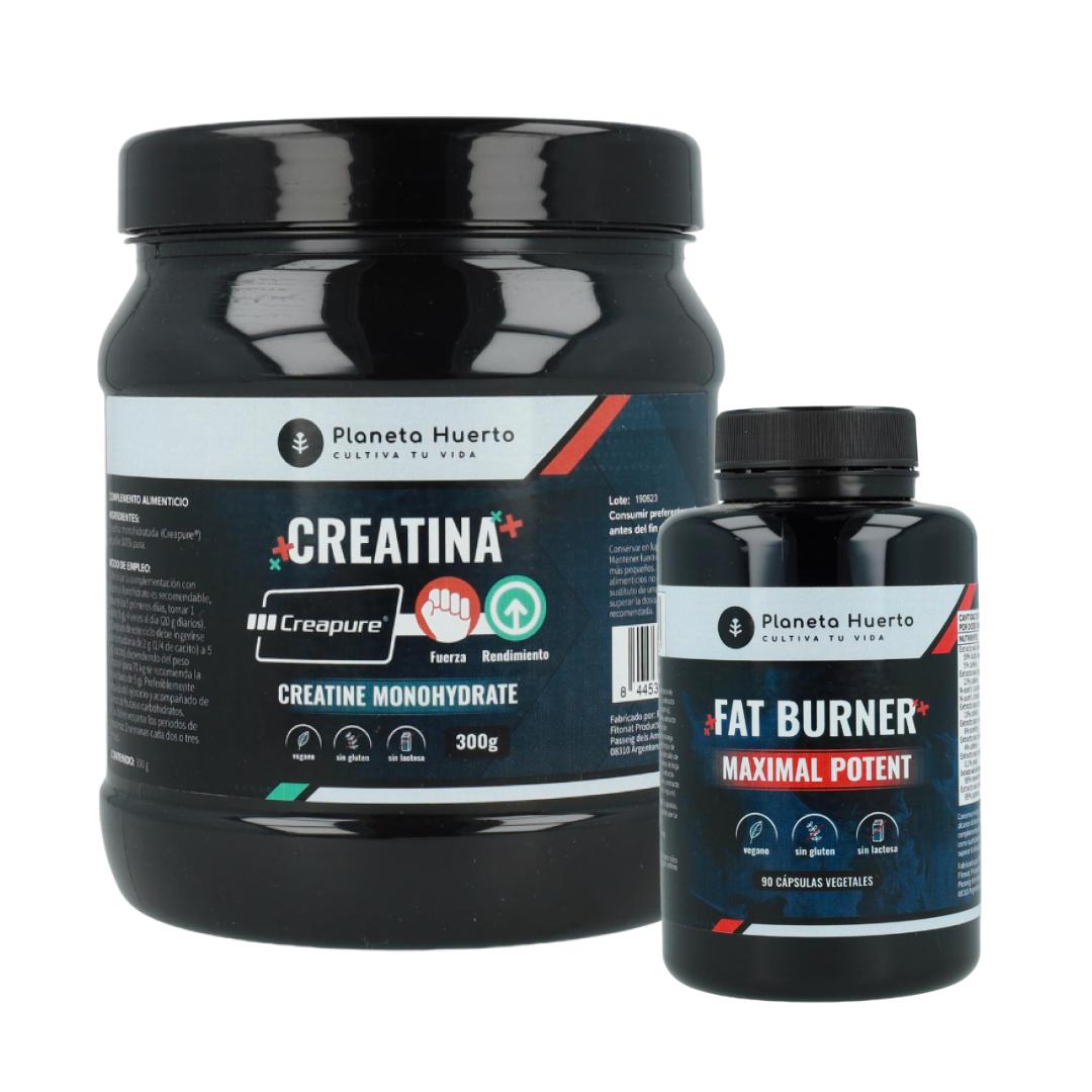Pacchetto prestazioni muscolari: Creatina Creapure 300 g + Bruciatore di grassi 90 capsule