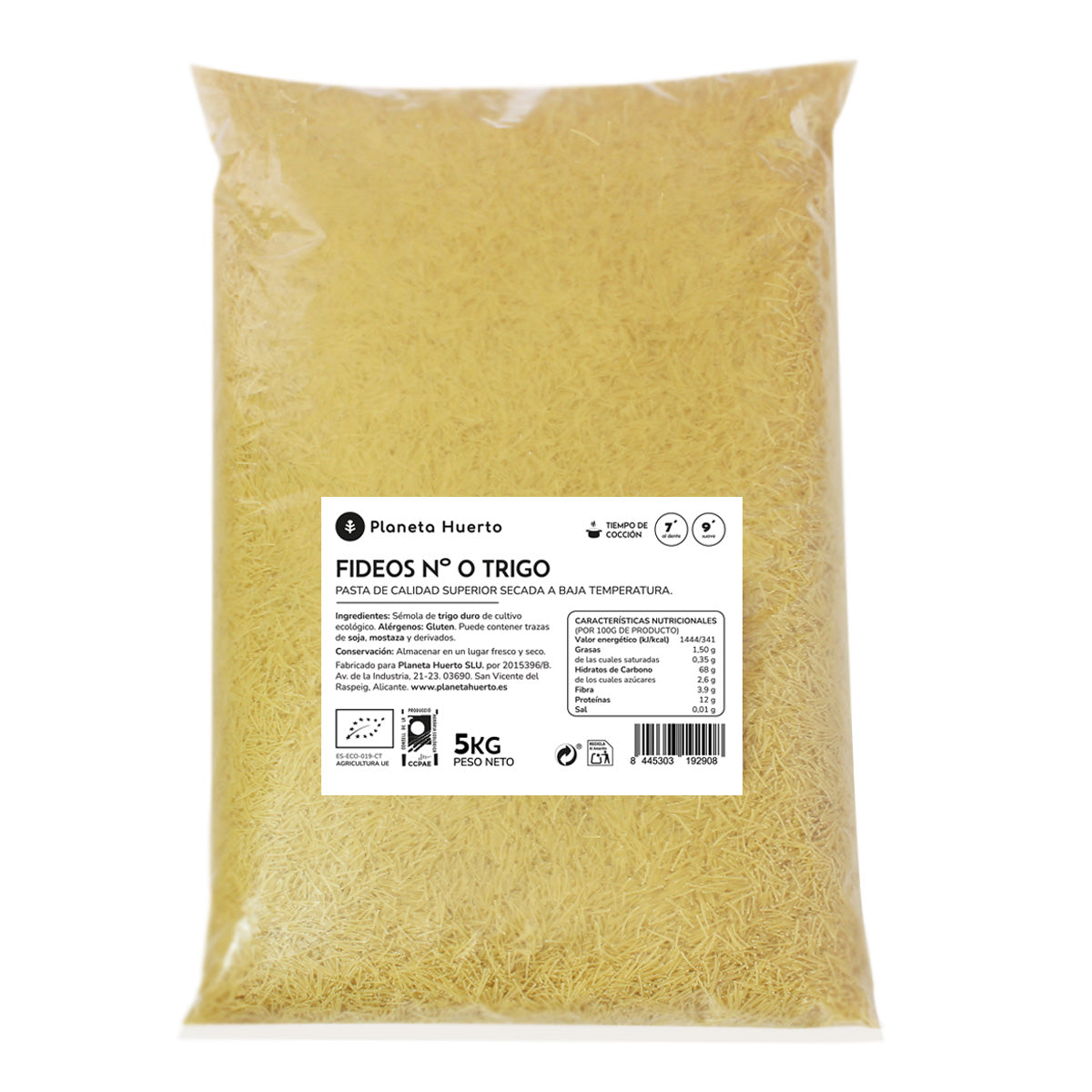 Nudlar nr 0 av ekologiskt vete Planeta Huerto 5 kg