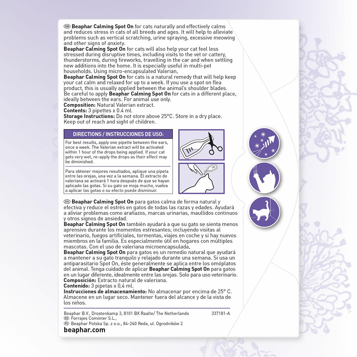 Calming Spot On Lugnande pipetter för katter Beaphar 3x0,4 ml