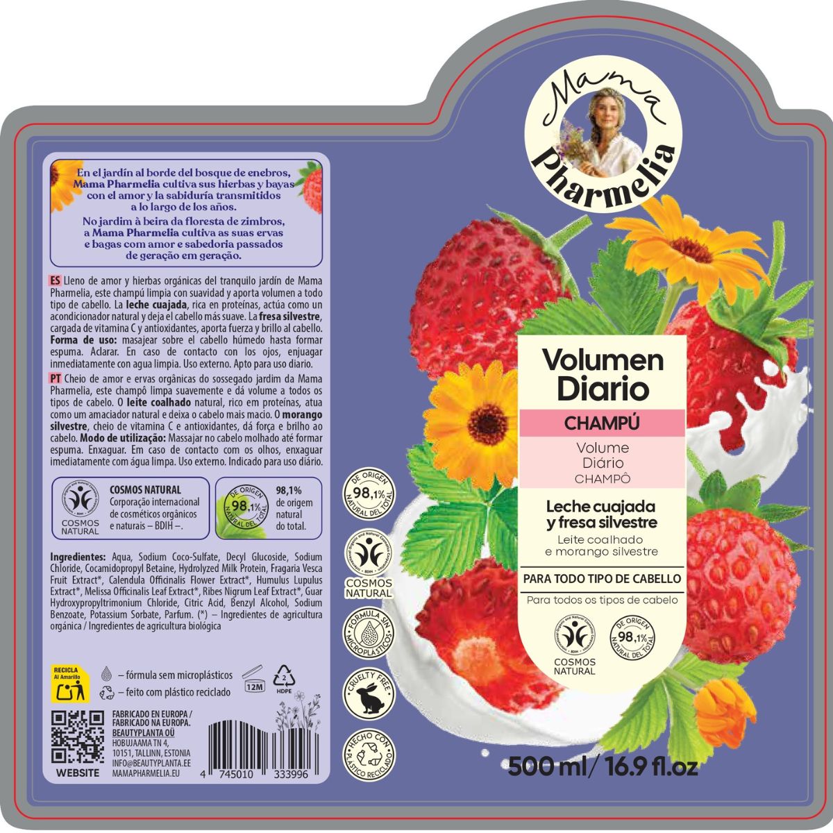 Shampooing au lait caillé et à la fraise des bois, Mama Pharmelia, 500 ml