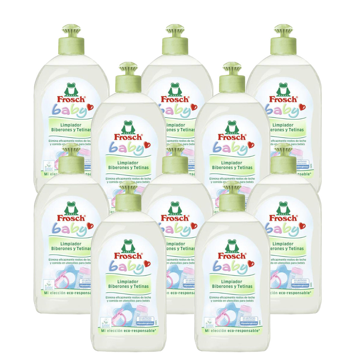 Confezione da 10 detergenti per biberon e tettarelle Frosch 500 ml
