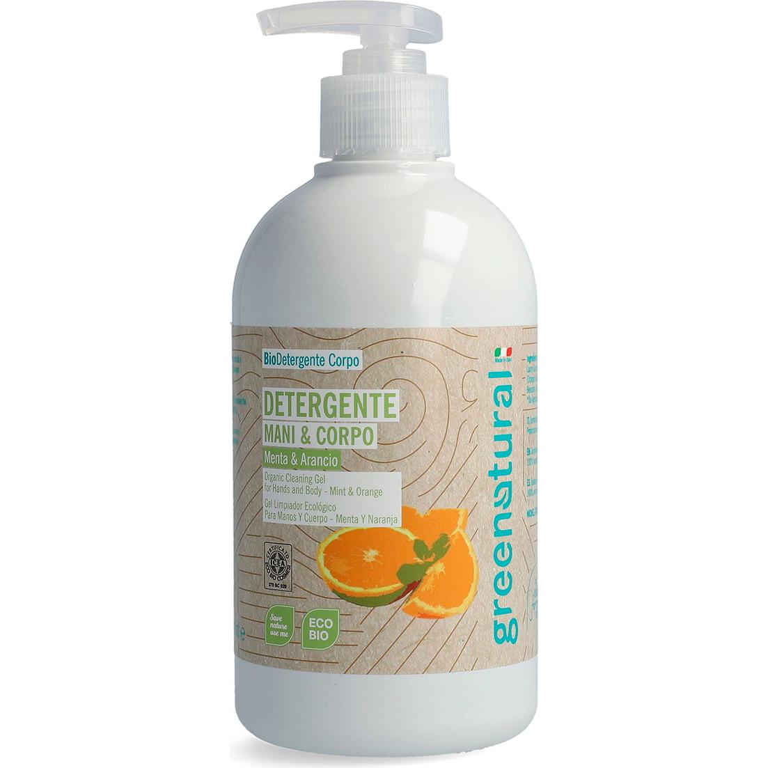 Sapone liquido per mani e corpo alla menta e arancia Greenatural 500 ml