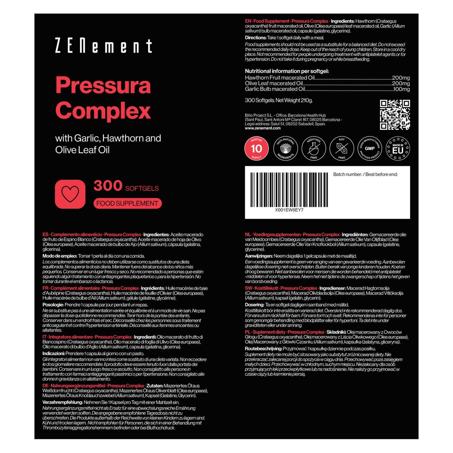 Pressura Complex, z olejem czosnkowym, głogiem i liśćmi oliwnymi Zenement, 300 tabletek