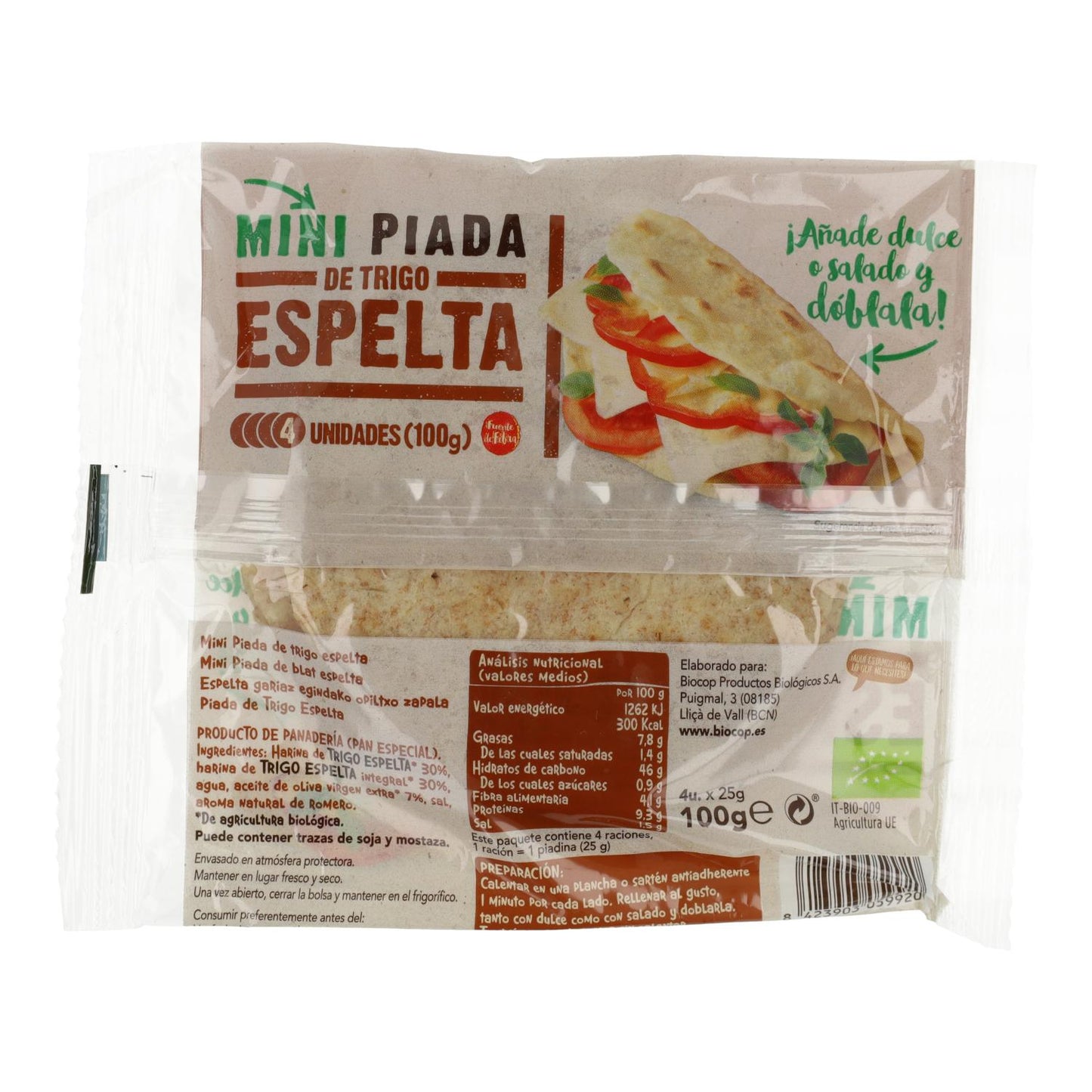 Piadinas Mini de trigo Espelta Biocop 100 g