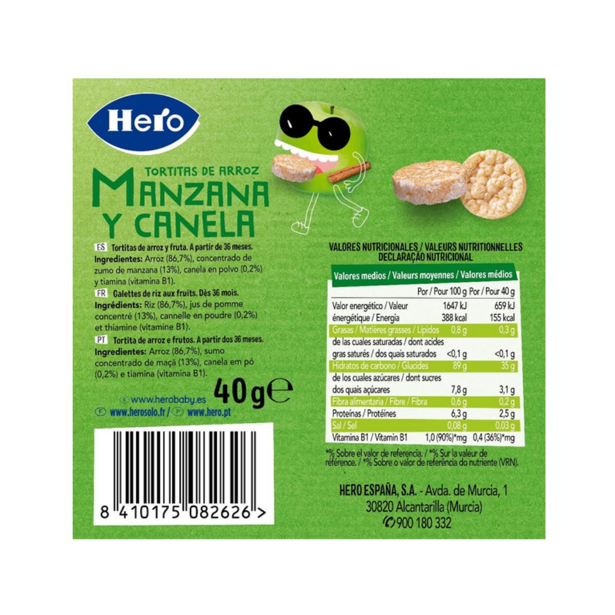Glutenfreie Reiskuchen mit Apfel und Zimt 40 g – Hero/Kids