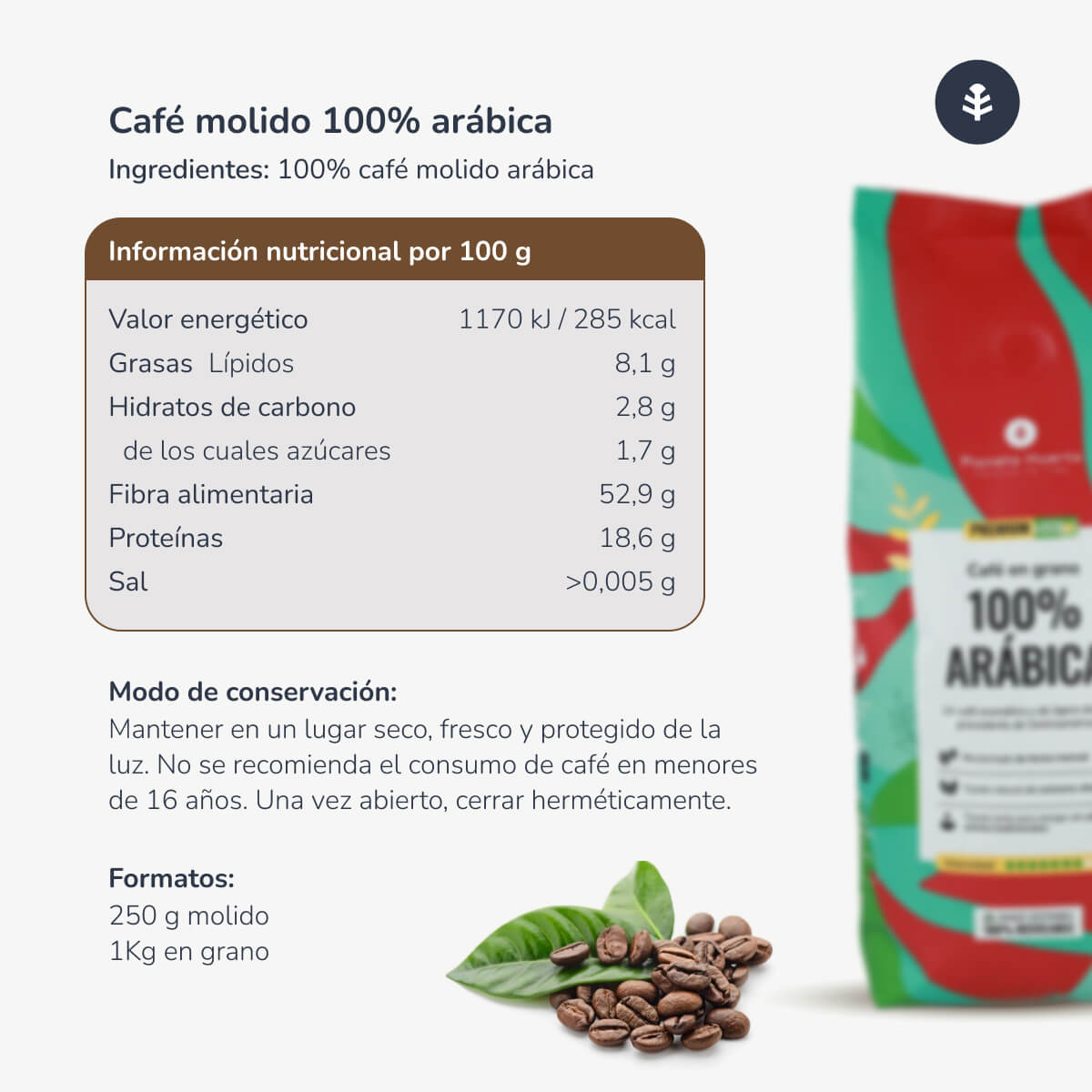 100% Arabica Planet Orchard Eco caffè macinato 250 g