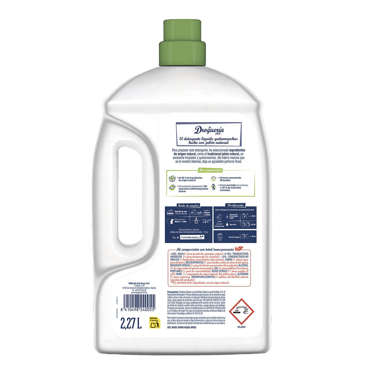 Detergente liquido con sapone naturale profumato ai fiori LA DROGUERIA 1919, flacone da 50 dosi