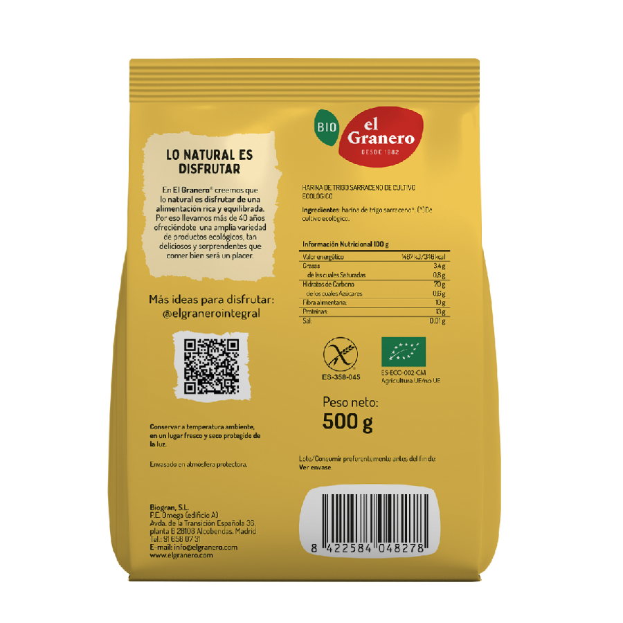 Farine de sarrasin bio sans gluten El Granero 500 g