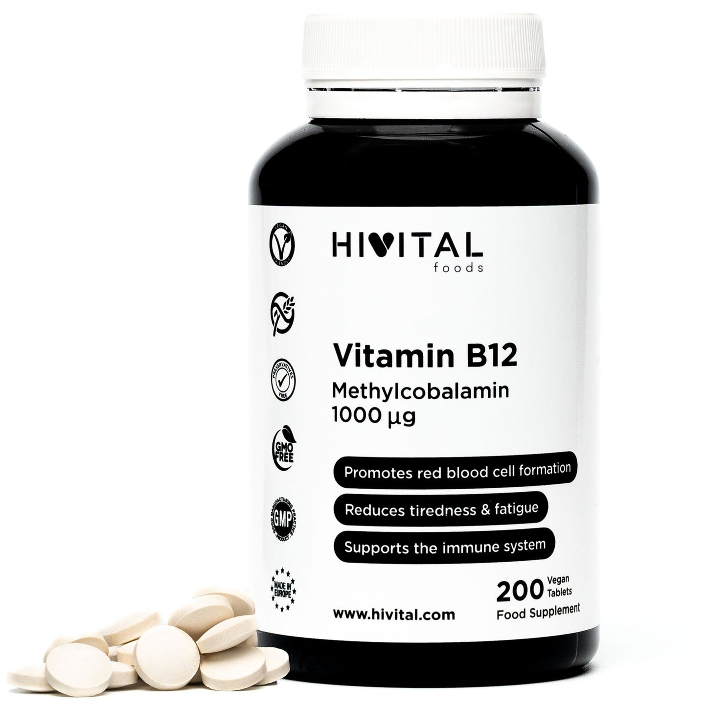 Vitamin B12 Methylcobalamin 1000 mcg Hivital 200 vegan tablets