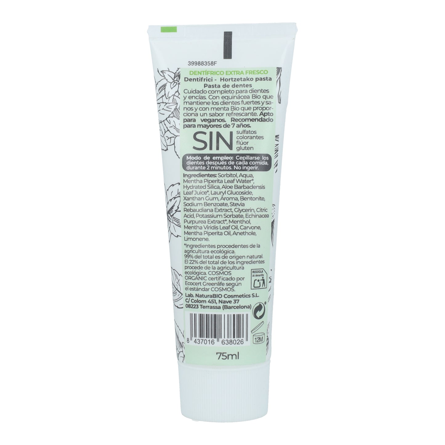 Pack PROMO 2 unités Dentifrice Menthe et Échinacée Bio Sans Fluor NaturaBio 75 ml