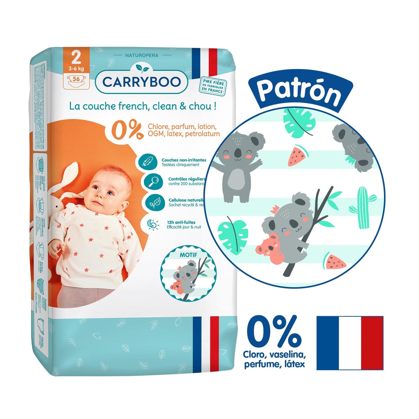 CARRYBOO - Eco-Friendly Nappies T2 (3-6kg) - Jumbo 56 nappies