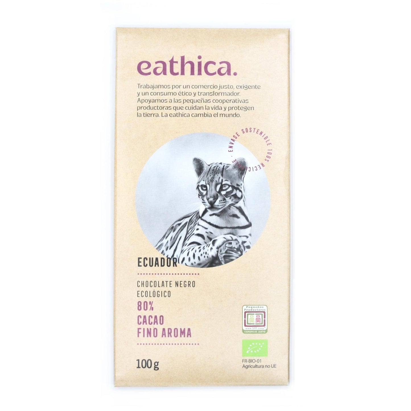 Chocolat Eathica 80 % Équateur BIO 100 g