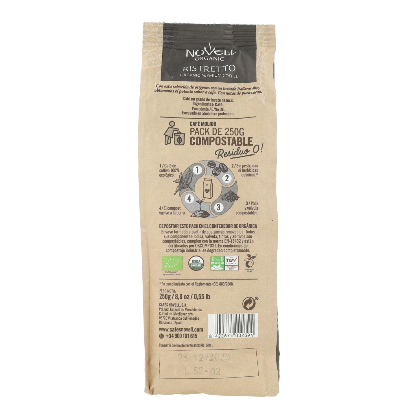 Gemalen koffie eco Ristretto 250 g