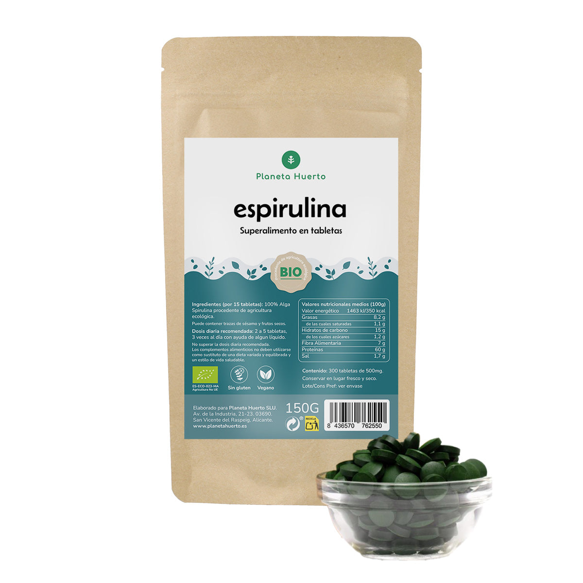 Organiczna spirulina 500mg Planet Orchard 300 tabletek