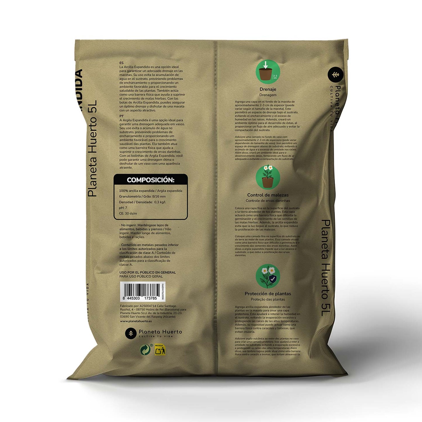 Förpackning 15 L 3 x expanderad lera Planeta Huerto 5 liter