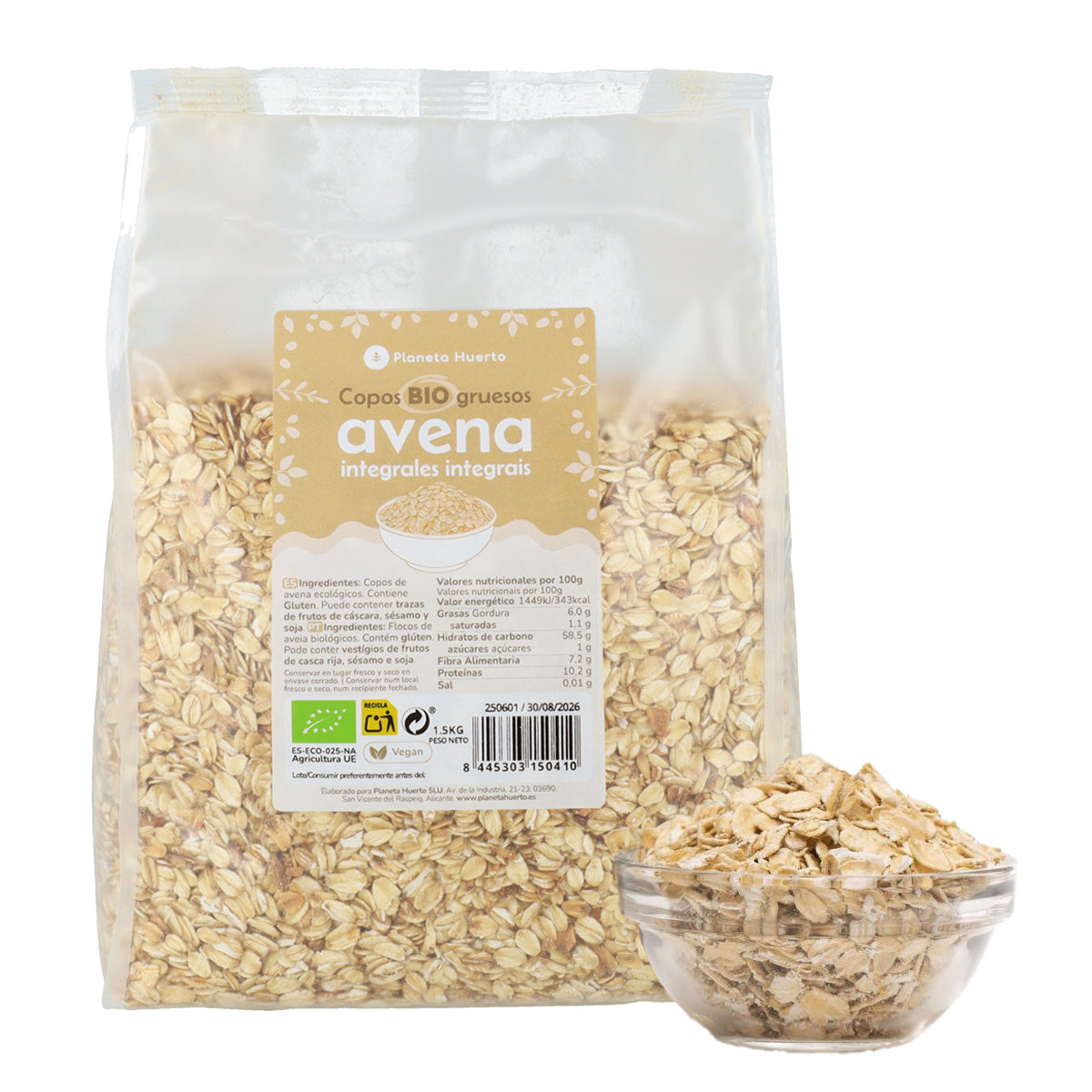 Fiocchi d'avena integrali grossolani ECO Planeta Huerto