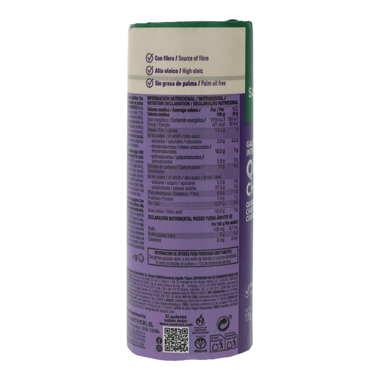 Wholemeal Quinoa/Chocolate Biscuits 0% Sugar Santiveri 175 g