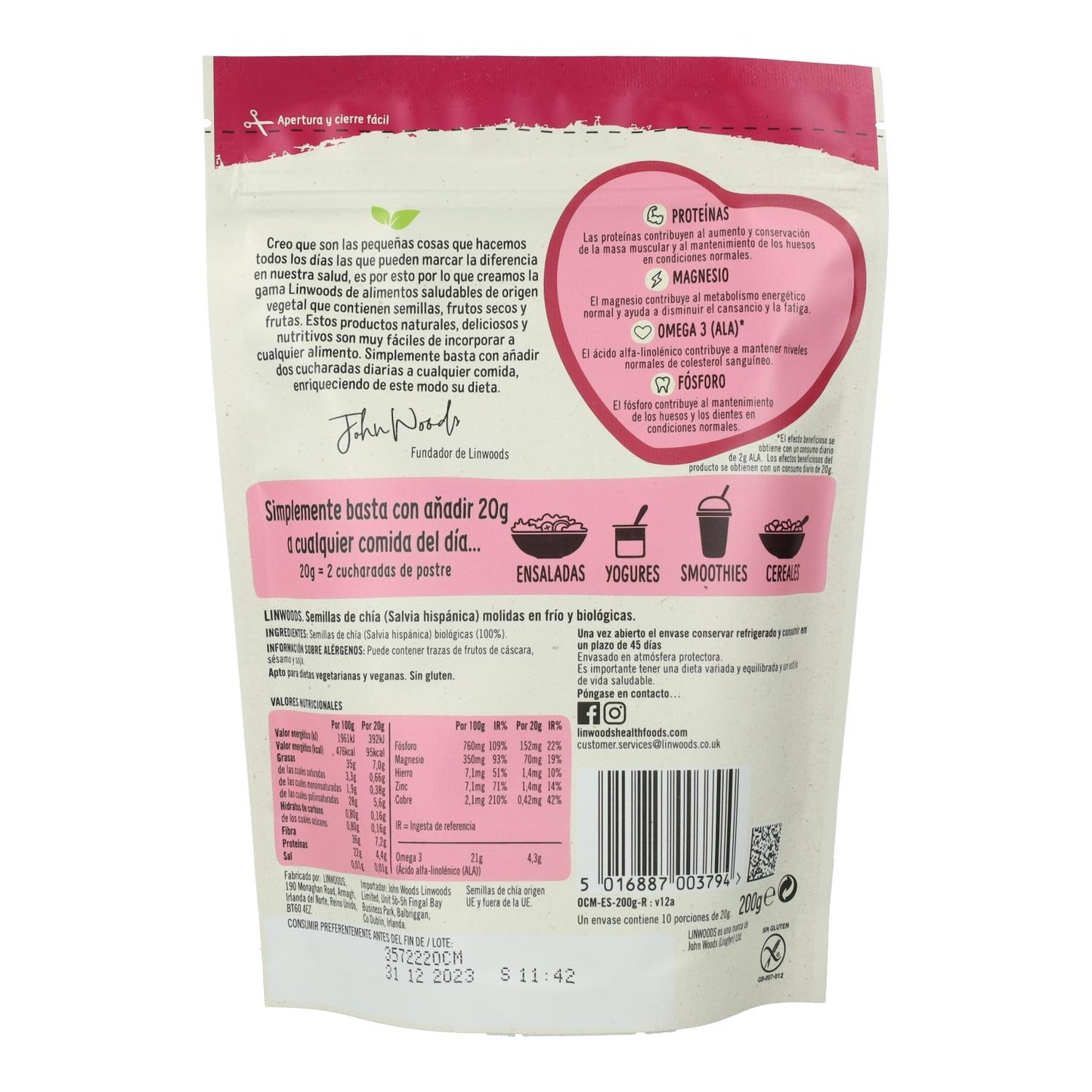 Graines de chia moulues, bio Linwoods 200 g