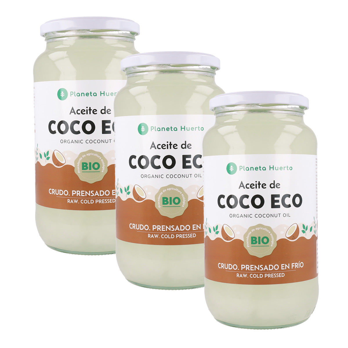 Pack 3x Aceite de coco virgen ECO Planeta Huerto 1L