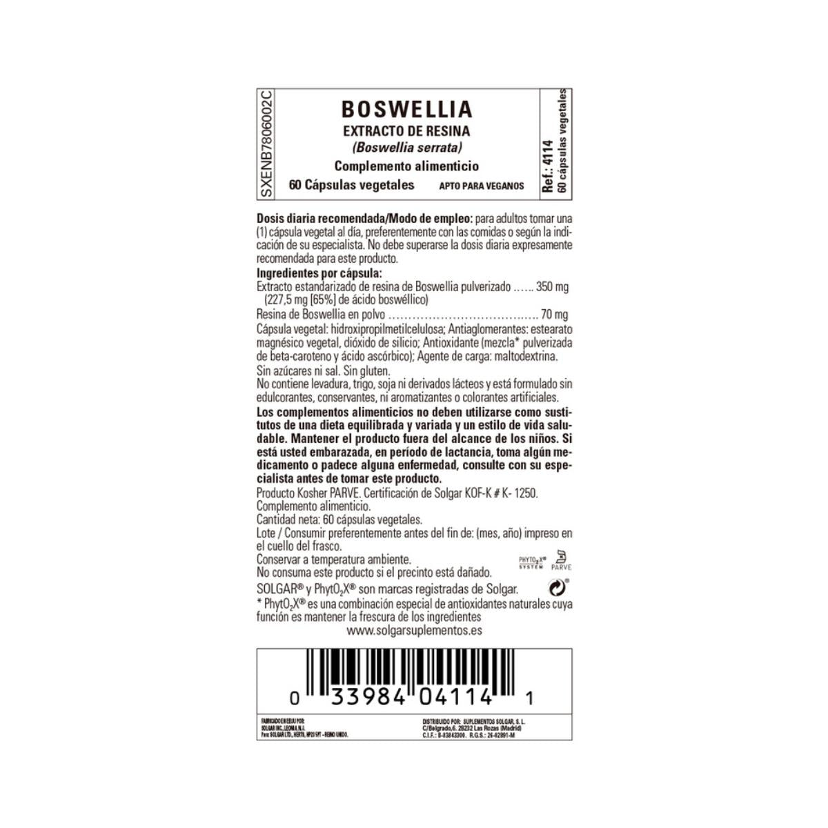 Boswellia-hartsextrakt Solgar 60 kapslar