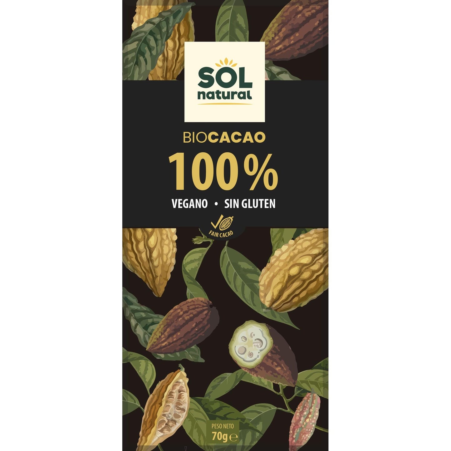 Wegańska czekolada 100% kakao bio Sol Natural 70 g