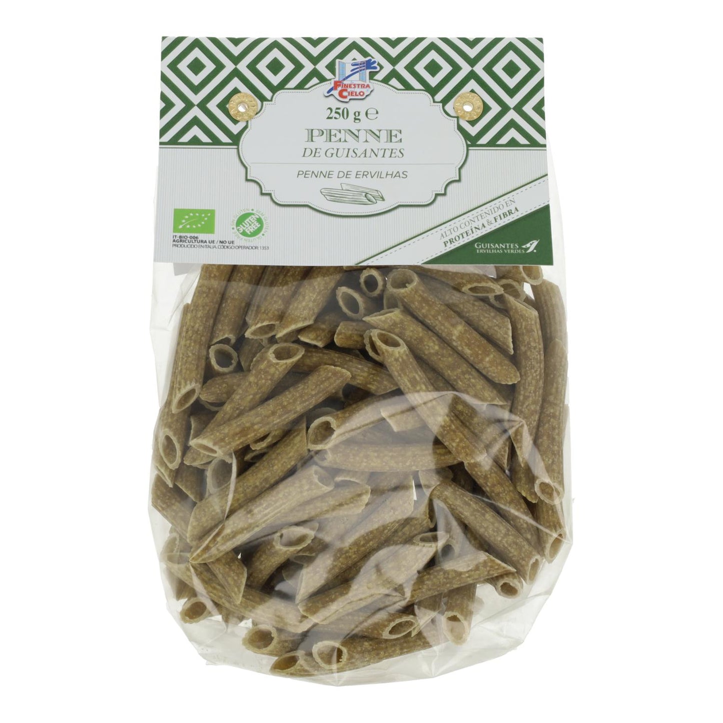 Macarrones Penne de Guisantes verdes Bio La Finestra Sul Cielo 250 g