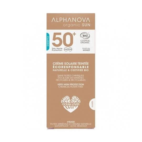 Solskyddscreme för ansiktet SPF 50+ med färg Alphanova 50 ml.