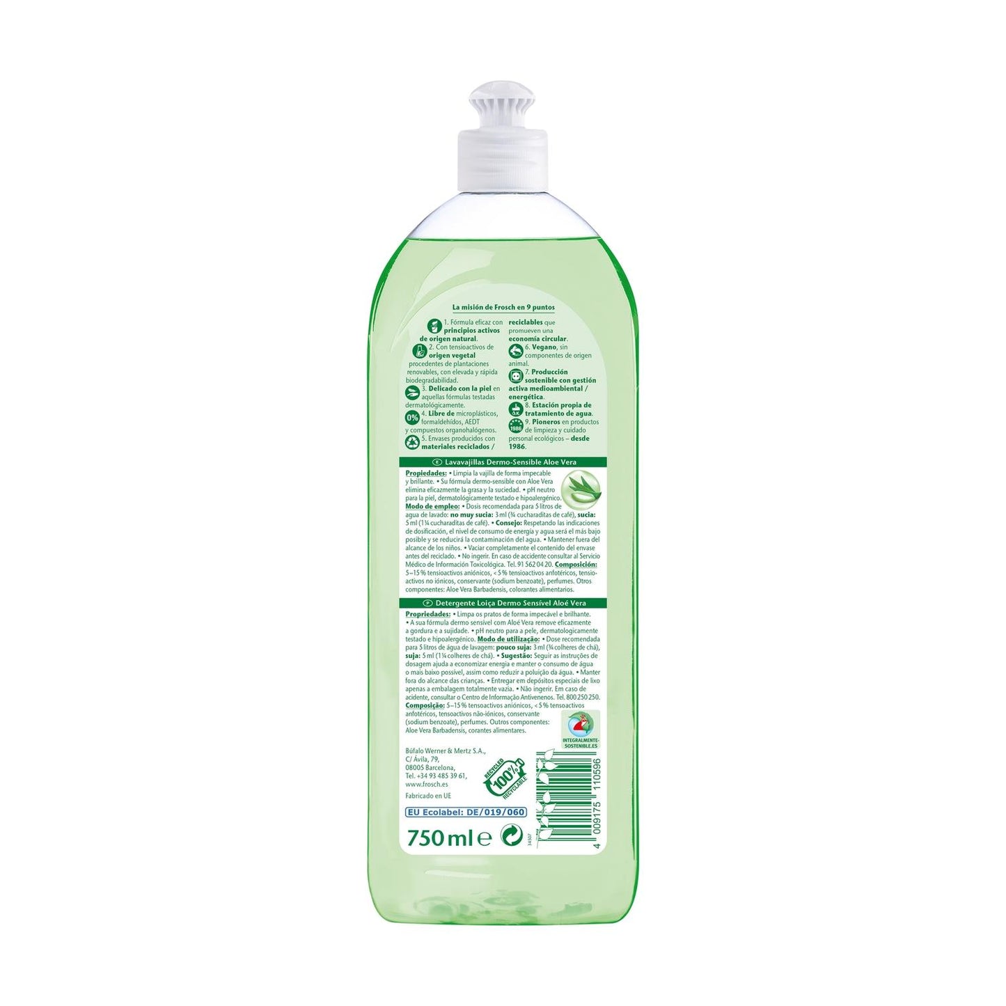 Liquide vaisselle à l'aloe vera Eco Frosch 750 ml
