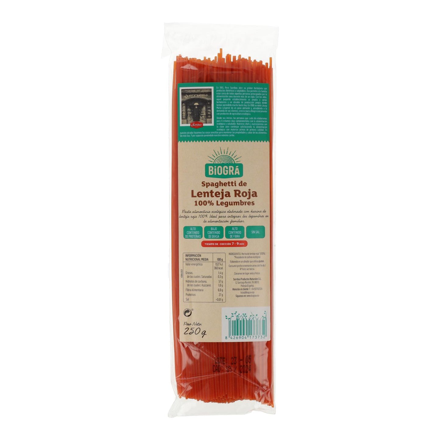 Biogra BIO rode linzen spaghetti 250 g