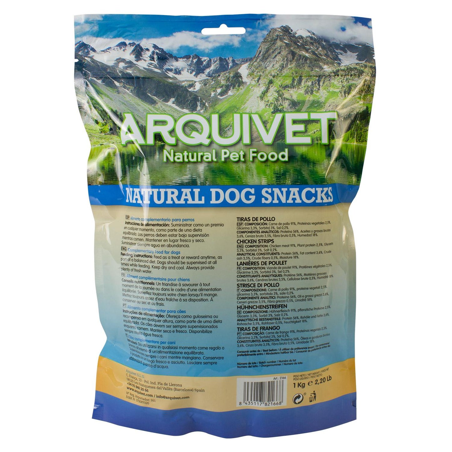Natuurlijke snack voor honden Kipreepjes Arquivet 1 kg