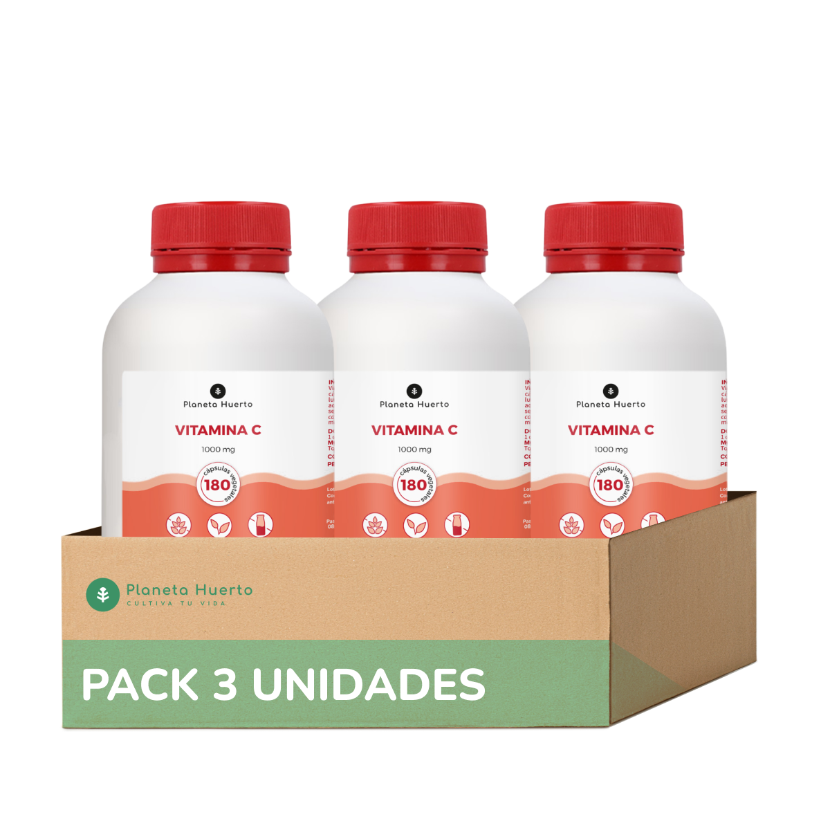 Confezione 3xVitamina C 1000 mg Planeta Huerto 180 capsule vegetali