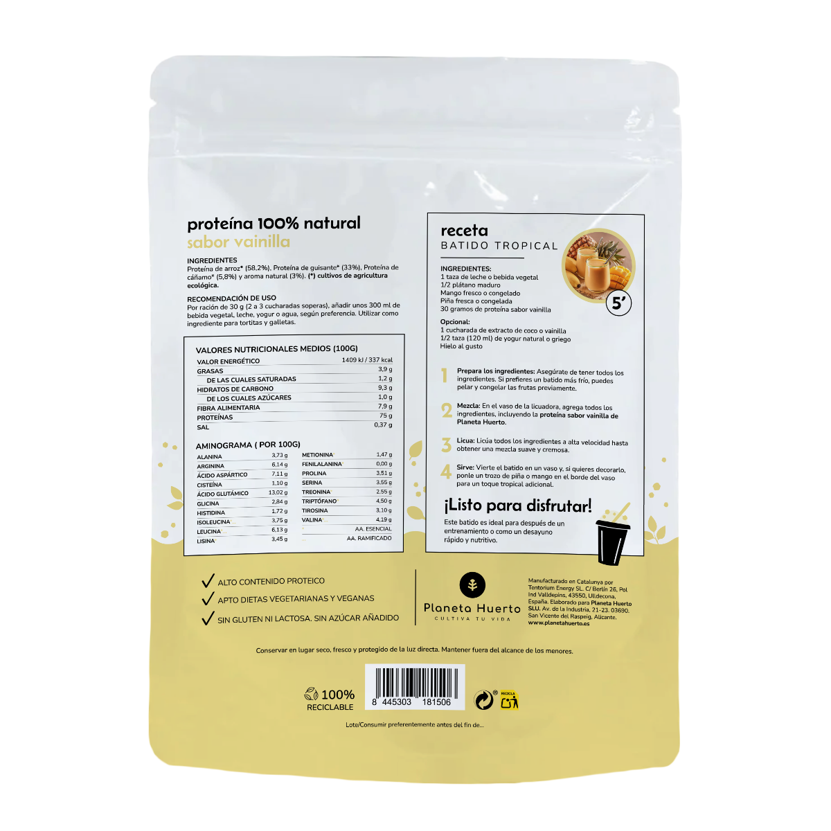 Proteine vegetali Eco 75% vaniglia Planeta Huerto 1Kg