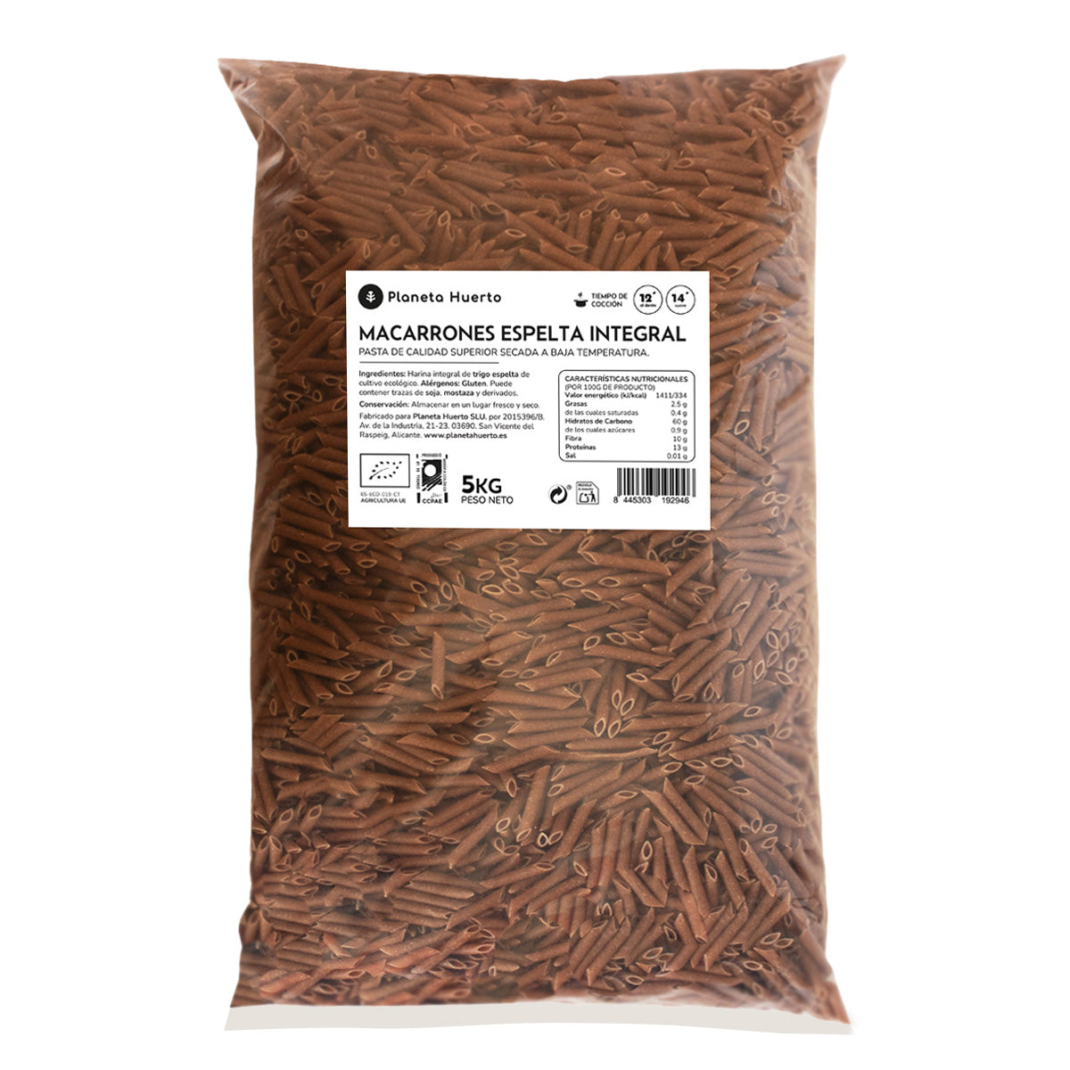 Maccheroni integrali di farro ECO Planeta Huerto 5 Kg