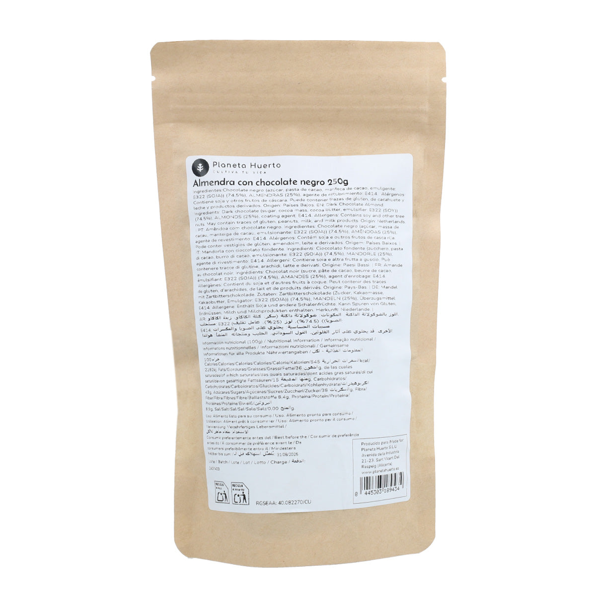 Amandes au chocolat noir Planeta Huerto 250gr