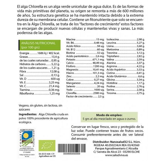 Alga Chlorella w proszku ECO 125 g, Salud Viva