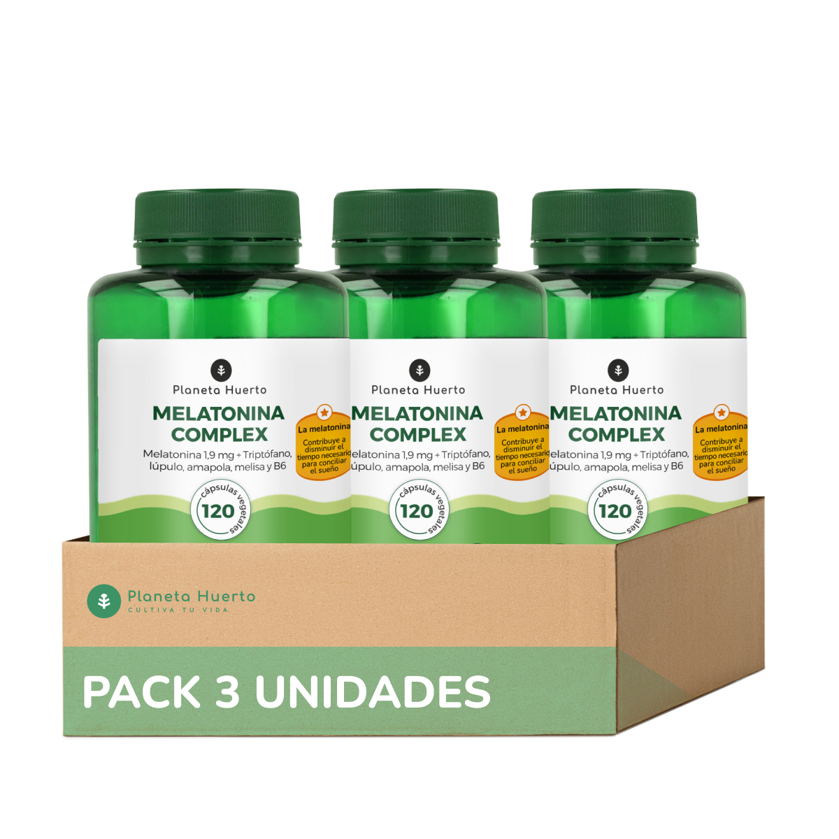 Confezione 3xComplesso di melatonina Planeta Huerto 120 capsule