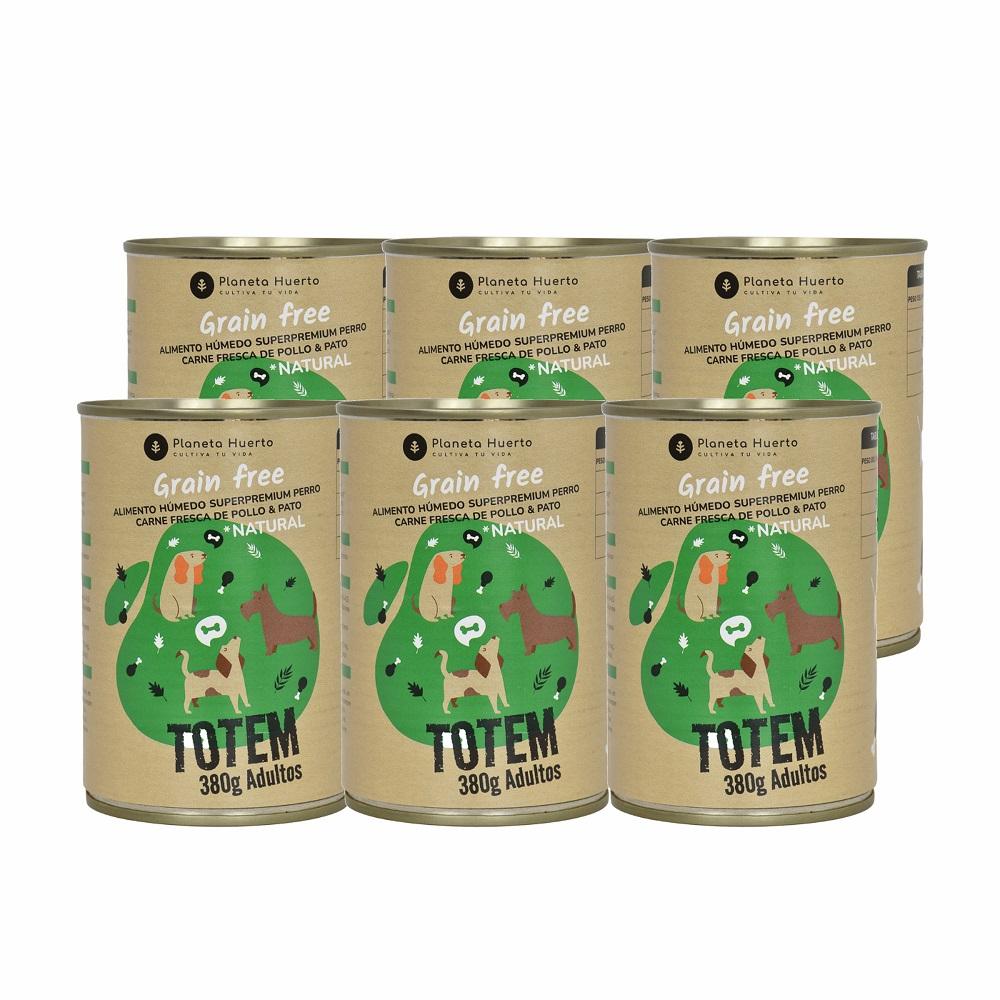 Confezione 6 x Cibo umido per cani Superpremium senza cereali Pollo e Anatra 380 g Planeta Huerto