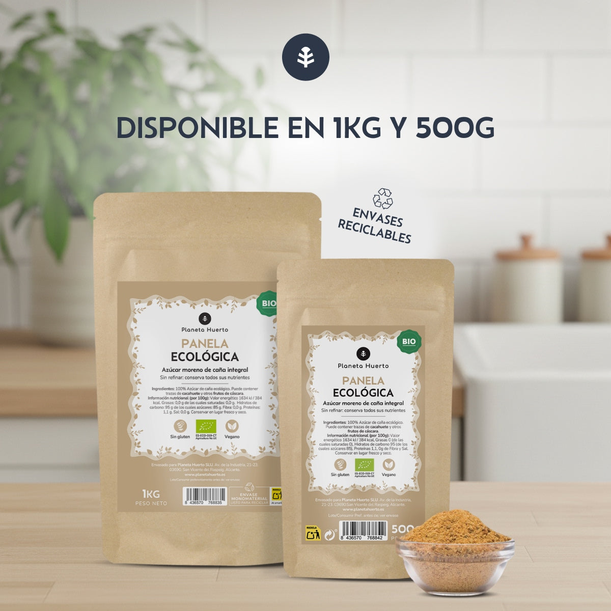 Förpackning 2 x ECO Planeta Huerto Panela Socker 1 kg
