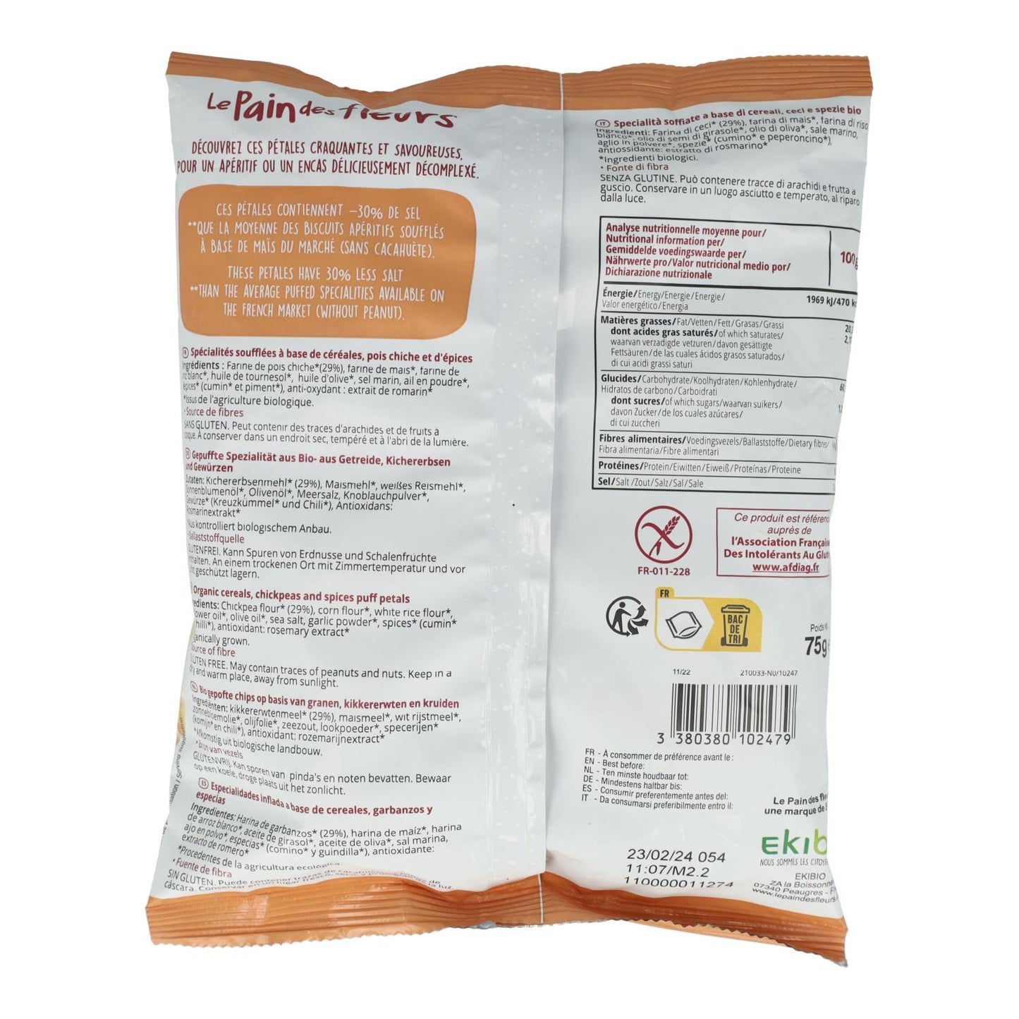 Chips Petali stile Hummus senza glutine Bio Le Pain des Fleurs 75 g