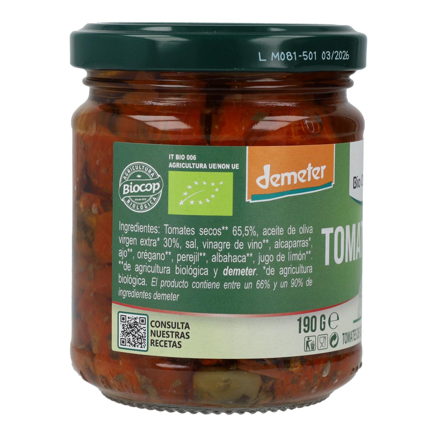 Tomates Secos en Aceite Bio Demeter Organica Italia 190 g