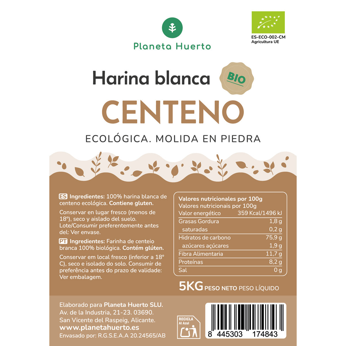 Farina di segale bianca Eco Planeta Huerto 5 Kg