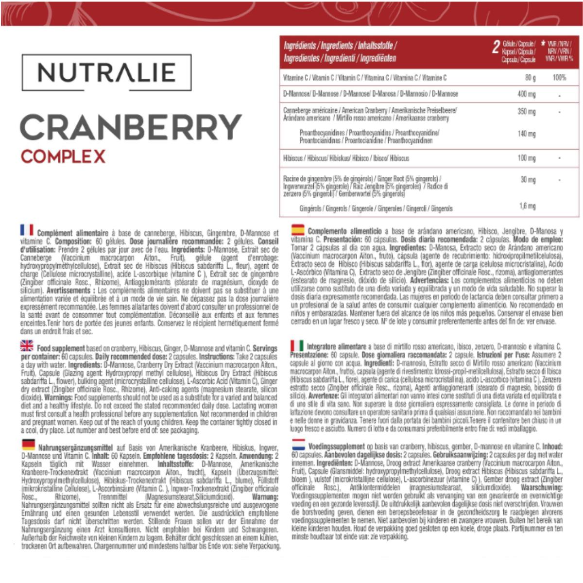 Nutralie Amerikanische Cranberry + Vitamin C und D-Mannose 60 Kapseln
