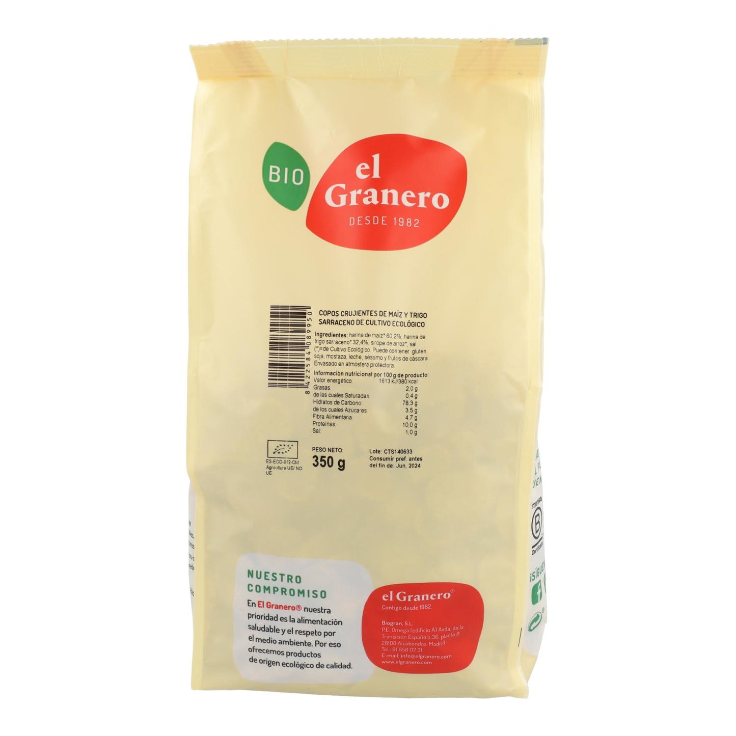 Organic Crispy Corn and Buckwheat Flakes, 350 g El Granero
