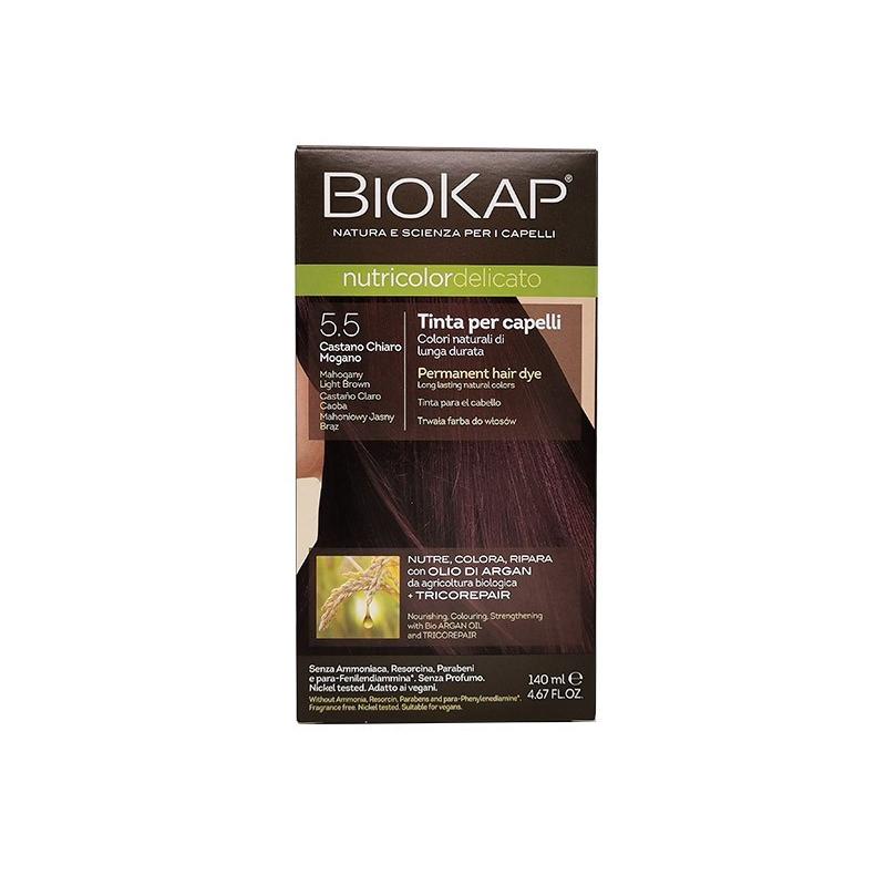 Delicato Dye Light Chestnut Mahogany Hair Dye 5.50 Biokap 140 ml