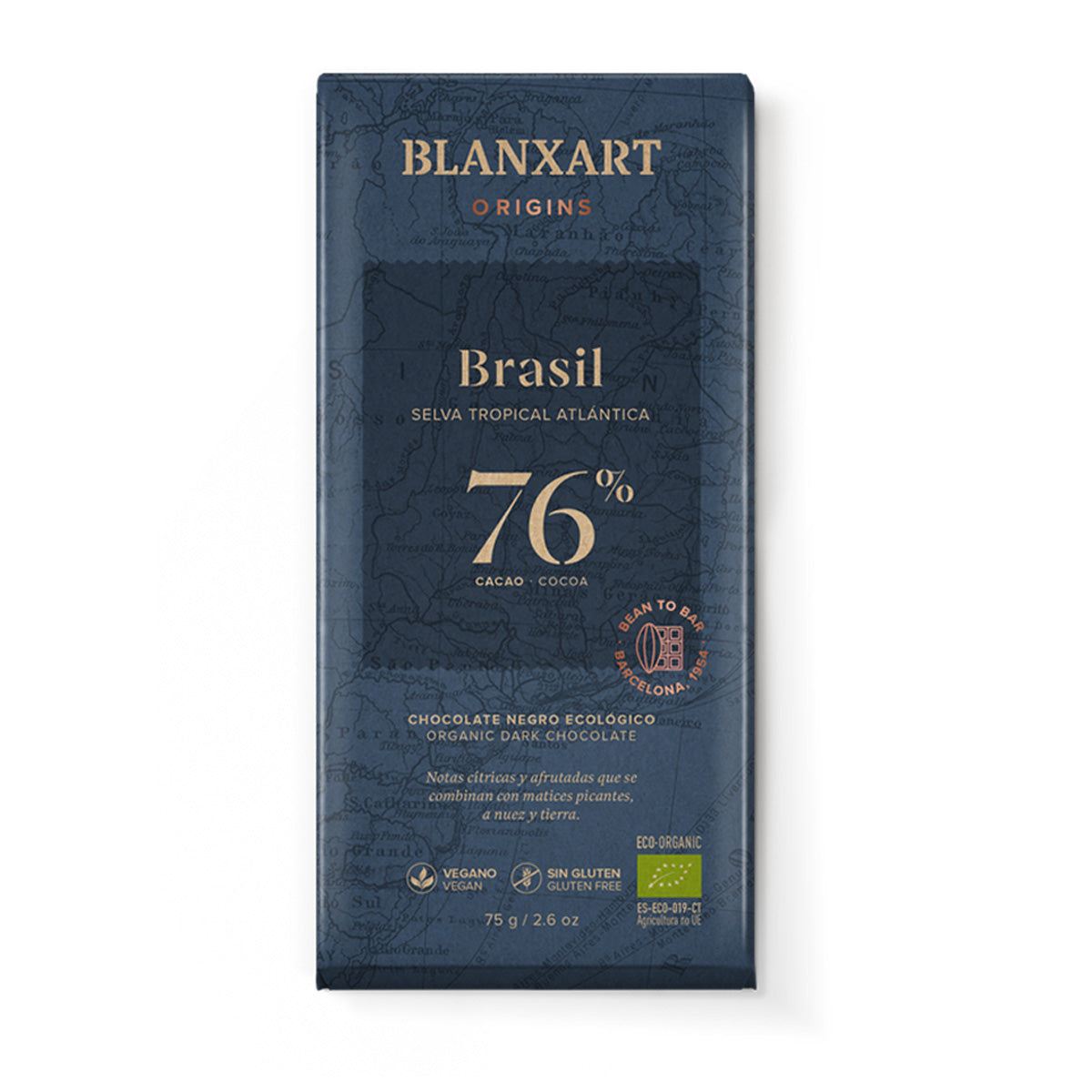 Blanxart 75 g gluten-free vegan organic 76% Brazilian dark chocolate