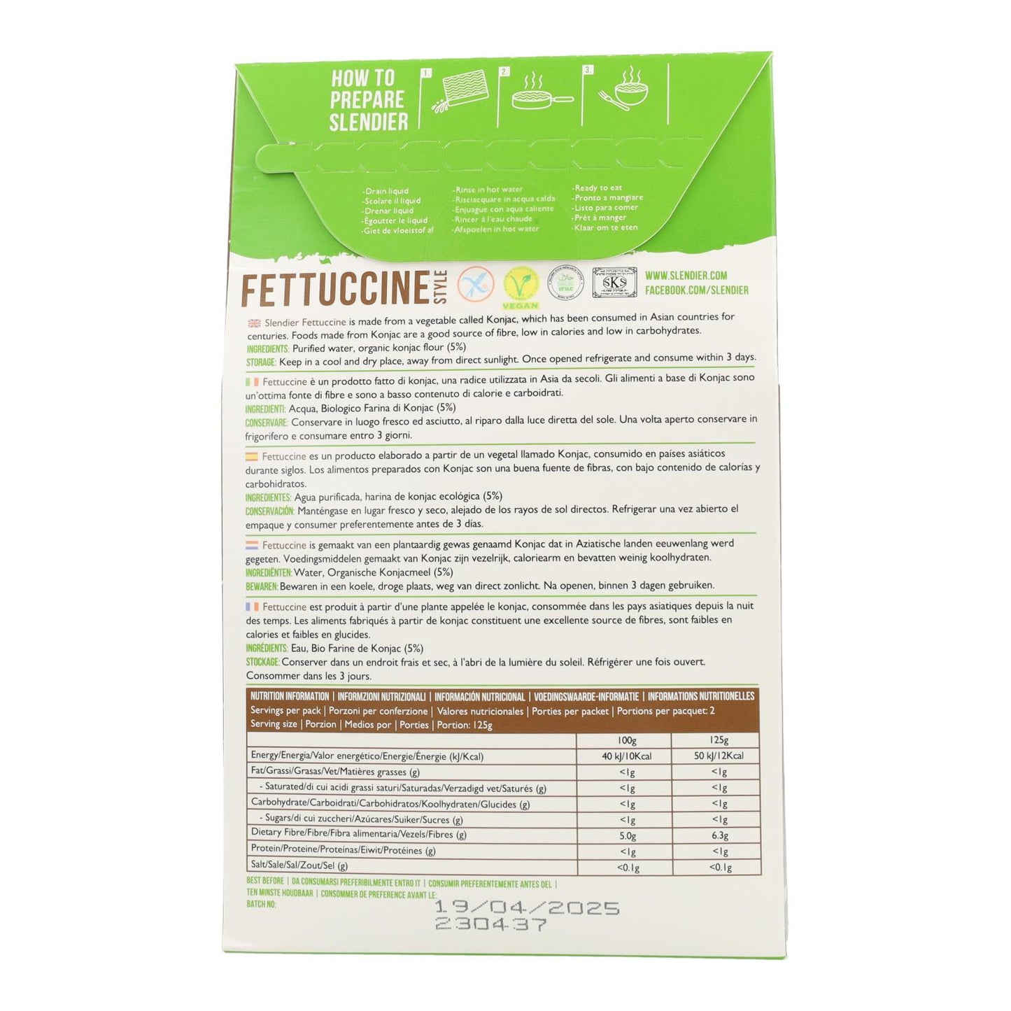 Biologische konjac fettuccini Slendier 400 g